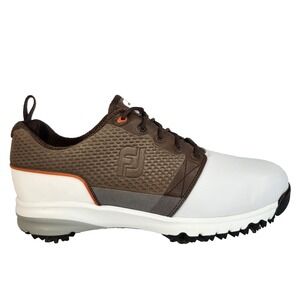 FootJoy Contour Fit Golf Shoes Mens 8.5 White Brown Spikes Waterproof 54096